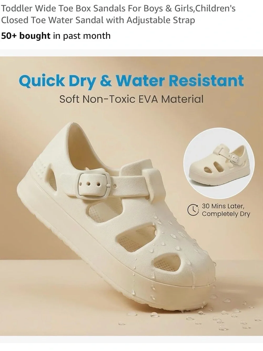 Cream Kids Closed-Toe Water Shoes with Yellow Smiley Charm size 5 toddler